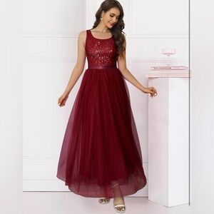 BeryLove Sequin Vintage A Line Wedding Formal Swing Mesh Cocktail Gown Dress